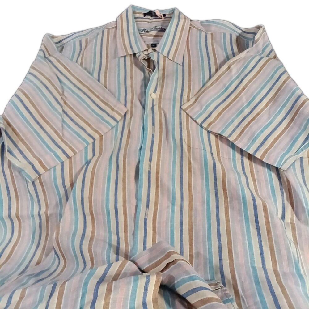 Alan Flusser 100% Linen Button Up Shirt Sz. 2XL Coastal Beach Vacation